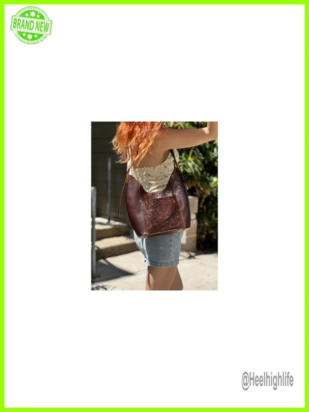 Full Grain Leather Hobo Bag Rose Pattern Adjustable Strap Multi Pocket Fits